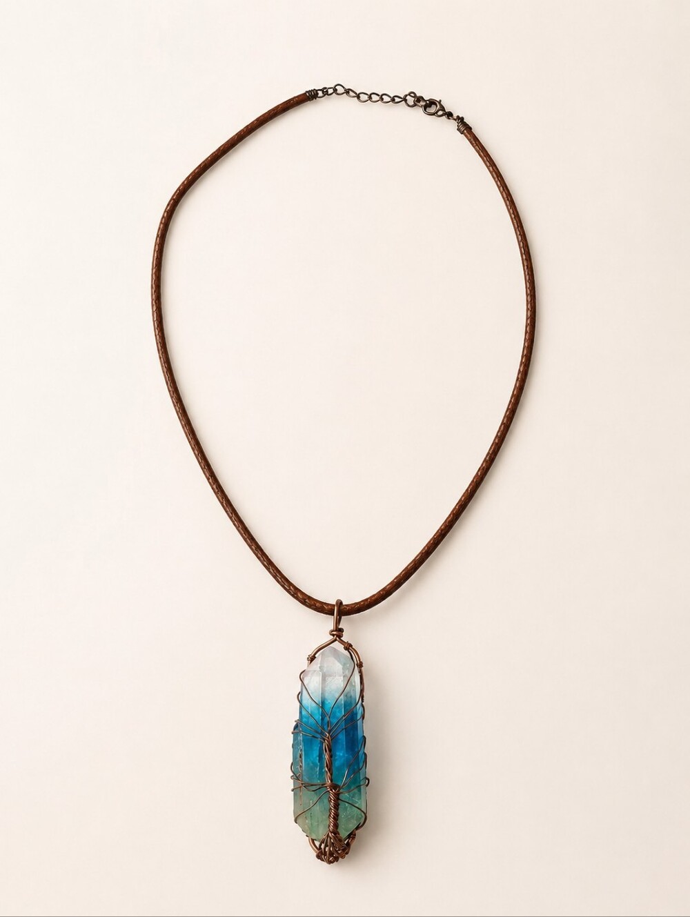 Handwrapped Blue-Green Crystal Pendant Necklace - Unbranded